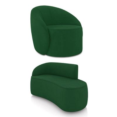 Sofá 2 Lugares Orgânico 140cm Morgan E Poltrona Lua Suede Verde D03 - D'rossi