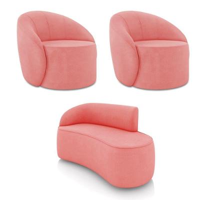 Sofá 2 Lugares Orgânico 140cm Morgan E 2 Poltronas Lua Suede Rosê D03 - D'rossi