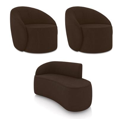 Sofá 2 Lugares Orgânico 140cm Morgan E 2 Poltronas Lua Suede Marrom D03 - D'rossi