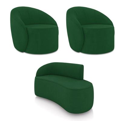 Sofá 2 Lugares Orgânico 140cm Morgan E 2 Poltronas Lua Suede Verde D03 - D'rossi