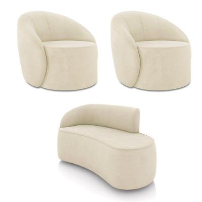 Sofá 2 Lugares Orgânico 140cm Morgan E 2 Poltronas Lua Suede Bege D03 - D'rossi