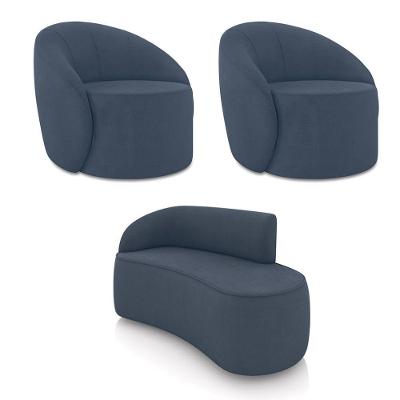 Sofá 2 Lugares Orgânico 140cm Morgan E 2 Poltronas Lua Suede Azul M D03 - D'rossi