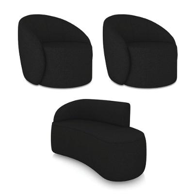 Sofá 2 Lugares Orgânico 140cm Morgan E 2 Poltronas Lua Linho Preto D03 - D'rossi