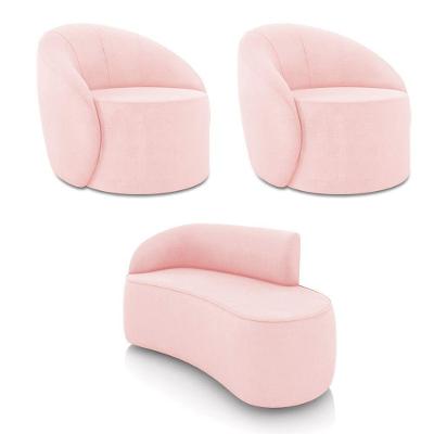 Sofá 2 Lugares Orgânico 140cm Morgan E 2 Poltronas Lua Suede Rosa Bebê D03 - D'rossi