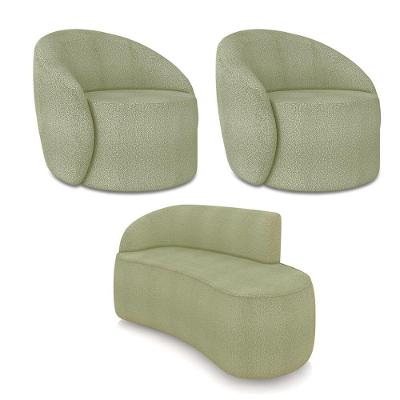 Sofá 2 Lugares Orgânico 140cm Morgan E 2 Poltronas Lua Bouclê Pistache D03 - D'rossi