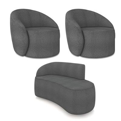 Sofá 2 Lugares Orgânico 140cm Morgan E 2 Poltronas Lua Bouclê Grafite D03 - D'rossi