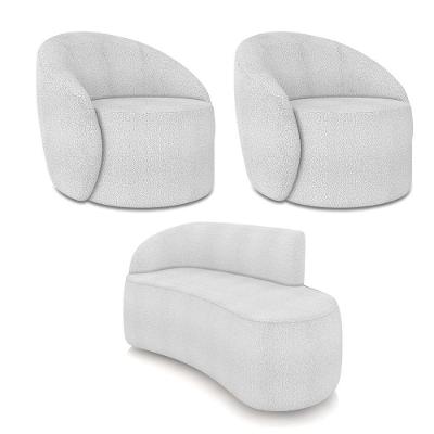 Sofá 2 Lugares Orgânico 140cm Morgan E 2 Poltronas Lua Bouclê Cinza D03 - D'rossi