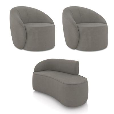 Sofá 2 Lugares Orgânico 140cm Morgan E 2 Poltronas Lua Suede Grafite D03 - D'rossi