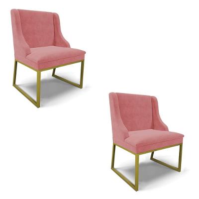Cadeira Sala De Jantar Industrial Dourado Kit 2 Liz Suede Rosê D03 - D'rossi