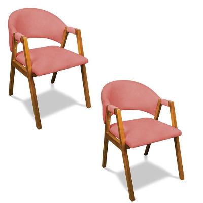 Cadeira Sala De Jantar Em Madeira Kit 2 Yara Suede Rosê D03 - D'rossi