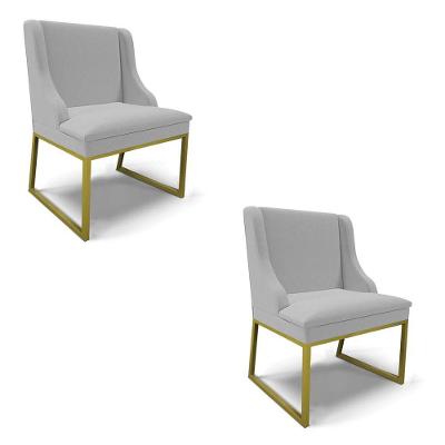 Cadeira Sala De Jantar Industrial Dourado Kit 2 Liz Linho Cinza D03 - D'rossi