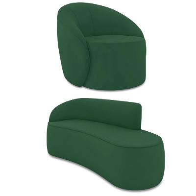 Sofá 3 Lugares Orgânico 180cm Morgan E Poltrona Lua Veludo Verde D03 - D'rossi