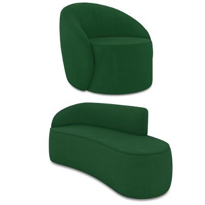 Sofá 3 Lugares Orgânico 180cm Morgan E Poltrona Lua Suede Verde D03 - D'rossi