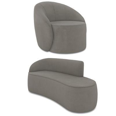 Sofá 3 Lugares Orgânico 180cm Morgan E Poltrona Lua Suede Grafite D03 - D'rossi