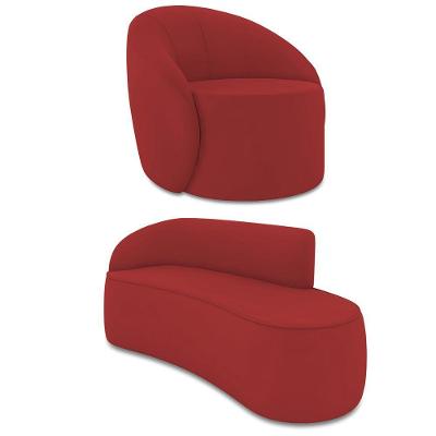 Sofá 3 Lugares Orgânico 180cm Morgan E Poltrona Lua Veludo Marsala D03 - D'rossi