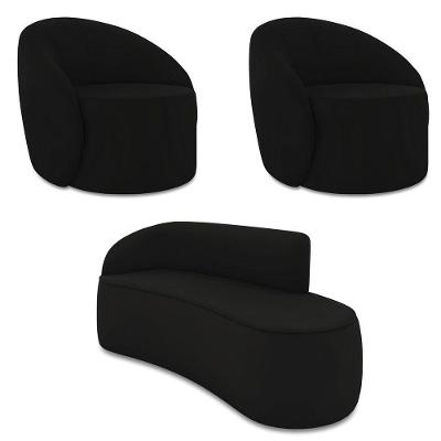 Sofá 3 Lugares Orgânico 180cm Morgan E 2 Poltronaslua Veludo Preto D03 - D'rossi