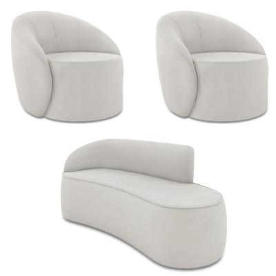 Sofá 3 Lugares Orgânico 180cm Morgan E 2 Poltronaslua Veludo Cinza D03 - D'rossi