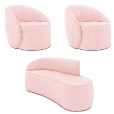 Sofá 3 Lugares Orgânico 180cm Morgan E 2 Poltronas Lua Suede Rosa Bebê D03 - D'rossi