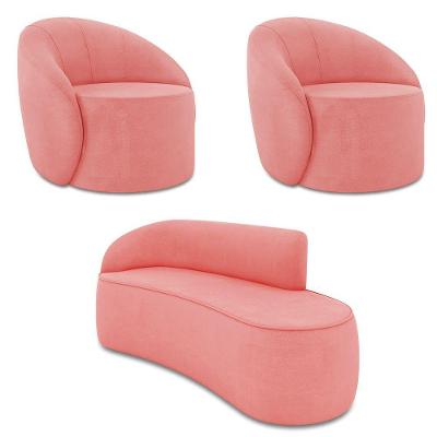 Sofá 3 Lugares Orgânico 180cm Morgan E 2 Poltronas Lua Suede Rosê D03 - D'rossi
