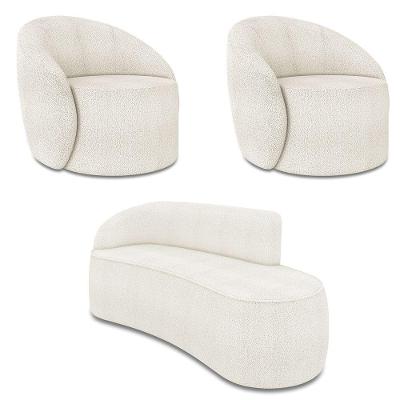 Sofá 3 Lugares Orgânico 180cm Morgan E 2 Poltronas Lua Bouclê Off White D03 - D'rossi