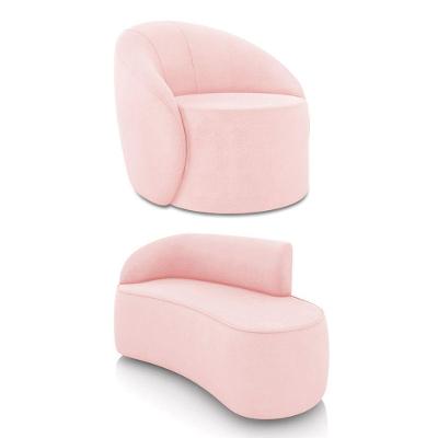 Sofá 2 Lugares Orgânico 140cm Morgan E Poltrona Lua Suede Rosa Bebê D03 - D'rossi