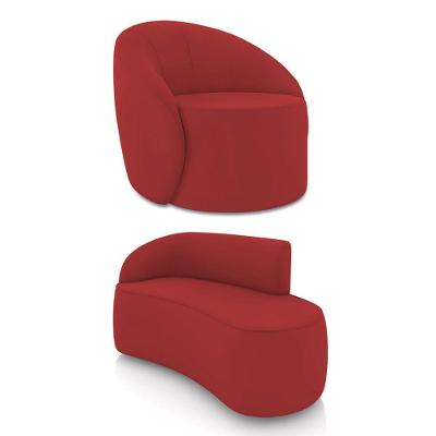 Sofá 2 Lugares Orgânico 140cm Morgan E Poltrona Lua Veludo Marsala D03 - D'rossi