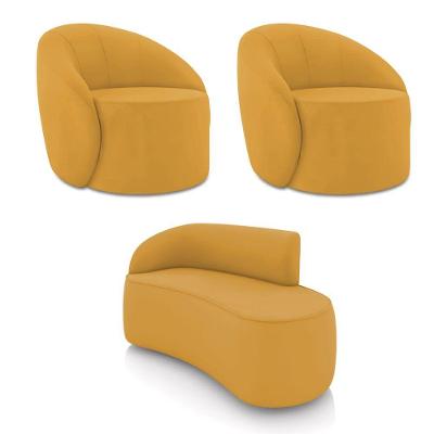 Sofá 2 Lugares Orgânico 140cm Morgan E 2 Poltronas Lua Veludo Mostarda D03 - D'rossi