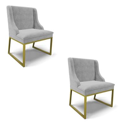 Cadeira Sala De Jantar Industrial Dourado Kit 2 Liz Suede Cinza D03 - D'rossi