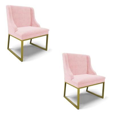 Cadeira Sala De Jantar Industrial Dourado Kit 2 Liz Suede Rosa Bebê D03 - D'rossi