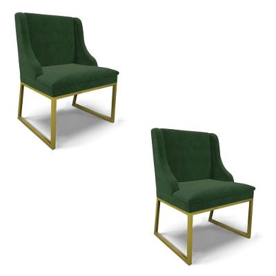 Cadeira Sala De Jantar Industrial Dourado Kit 2 Liz Suede Verde D03 - D'rossi