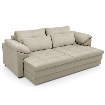 Sofá Retrátil Para Sala De Estar 3 Lugares 215cm Riza S03 Couro Bege Pérola - Lyam Decor