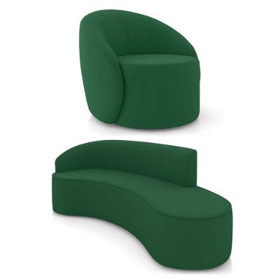 Sofá 4 Lugares Orgânico 220cm Morgan E Poltrona Lua Veludo Verde D03 - D'rossi