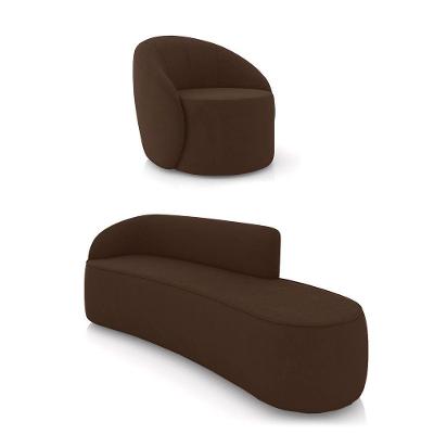 Sofá 4 Lugares Orgânico 220cm Morgan E Poltrona Lua Suede Marrom D03 - D'rossi