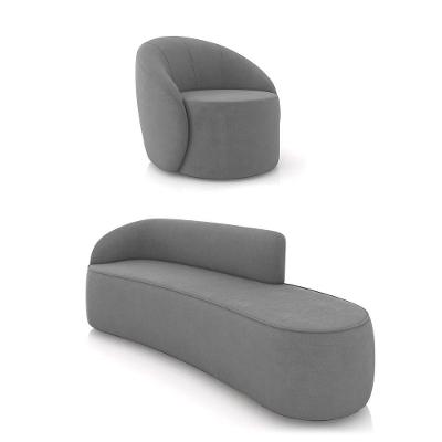 Sofá 4 Lugares Orgânico 220cm Morgan E Poltrona Lua Suede Grafite D03 - D'rossi