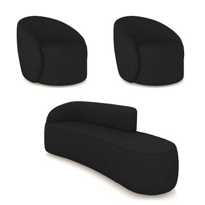 Sofá 4 Lugares Orgânico 220cm Morgan E 2 Poltronas Lua Linho Preto D03 - D'rossi