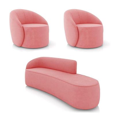 Sofá 4 Lugares Orgânico 220cm Morgan E 2 Poltronas Lua Suede Rosê D03 - D'rossi
