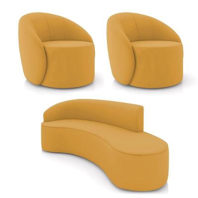 Sofá 4 Lugares Orgânico 220cm Morgan E 2 Poltronas Lua Veludo Mostarda D03 - D'rossi