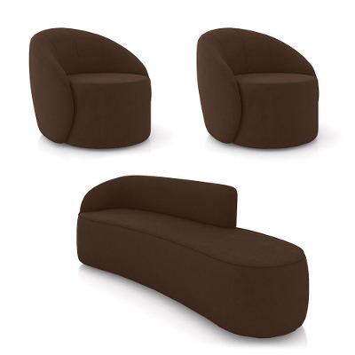 Sofá 4 Lugares Orgânico 220cm Morgan E 2 Poltronas Lua Suede Marrom D03 - D'rossi