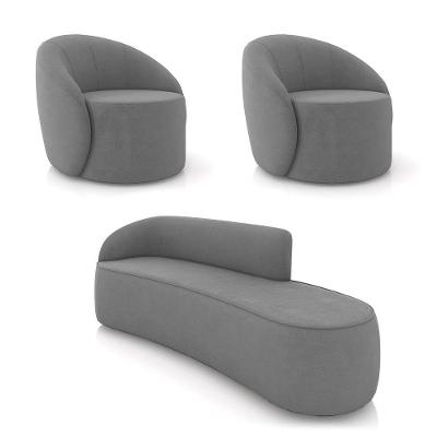 Sofá 4 Lugares Orgânico 220cm Morgan E 2 Poltronas Lua Suede Grafite D03 - D'rossi