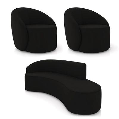 Sofá 4 Lugares Orgânico 220cm Morgan E 2 Poltronas Lua Veludo Preto D03 - D'rossi