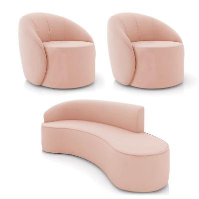 Sofá 4 Lugares Orgânico 220cm Morgan E 2 Poltronas Lua Veludo Rose D03 - D'rossi