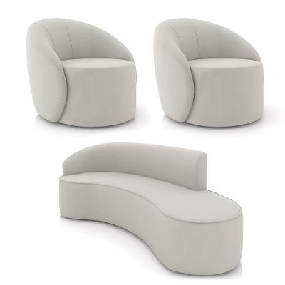 Sofá 4 Lugares Orgânico 220cm Morgan E 2 Poltronas Lua Veludo Cinza D03 - D'rossi