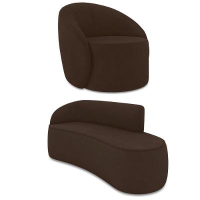 Sofá 3 Lugares Orgânico 180cm Morgan E Poltrona Lua Suede Marrom D03 - D'rossi