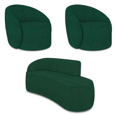 Sofá 3 Lugares Orgânico 180cm Morgan E 2 Poltronas Lua Bouclê Verde D03 - D'rossi