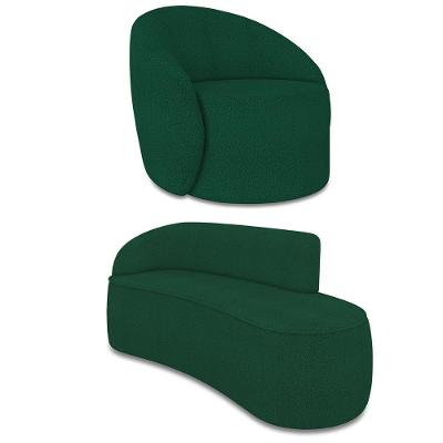 Sofá 3 Lugares Orgânico 180cm Morgan E Poltrona Lua Bouclê Verde D03 - D'rossi