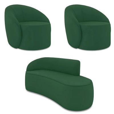 Sofá 3 Lugares Orgânico 180cm Morgan E 2 Poltronaslua Veludo Verde D03 - D'rossi