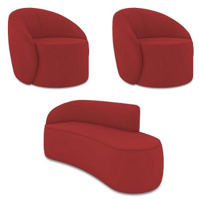 Sofá 3 Lugares Orgânico 180cm Morgan E 2 Poltronaslua Veludo Marsala D03 - D'rossi