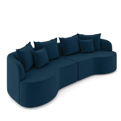 Sofá 4 Lugares Orgânico Living 250cm Mersa Veludo Azul Mnh K01 - D'rossi