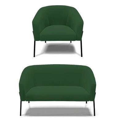 Sofá Namoradeira E Poltrona Pé De Ferro Preto Stella Veludo Verde D03 - D'rossi