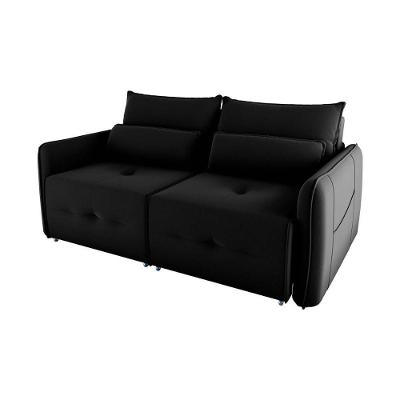 Sofá Cama 2 Lugares Com Almofadas 205cm Celine Matrix Veludo Preto